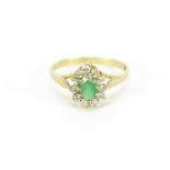 9ct gold emerald and clear stone ring, size M, 1.4g :For Further Condition Reports Please Visit