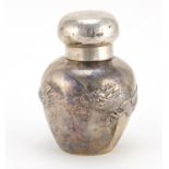 Chinese silver tea caddy by Wang Hing embossed with a dragon, impressed marks to the base, 12.5cm