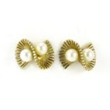 Pair of 9ct gold pearl earrings, 1.5cm in length, 3.3g :For Further Condition Reports Please Visit