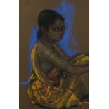 Portrait of a young Hindu girl, pastel, bearing a monogram A, mounted and framed, 47cm x 30cm :For
