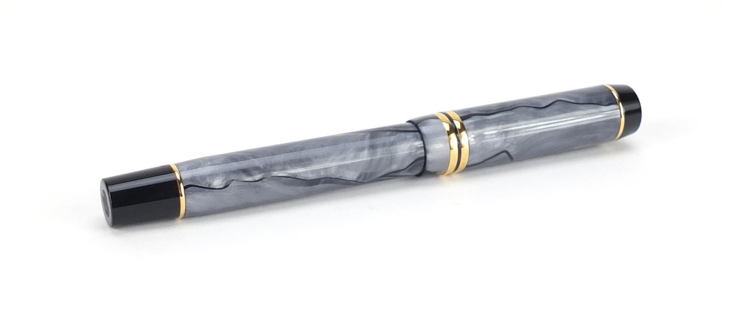 Parker duofold fountain pen with marbleised body, 18k gold nib, case and box :For Further - Image 9 of 10
