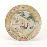Good Chinese porcelain plate, finely hand painted in the famille rose palette with figures in a