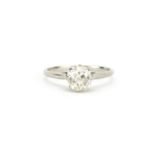 Unmarked white metal diamond solitaire ring, approximately 0.75ct, size J, 2.0g :For Further