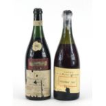 Two bottles of 1940's Caves De La Maison red wine comprising Prunier Vouvray and Ackeman Laurance