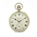 Gentleman's silver open face pocket watch retailed by James Wadsworth Manchester, with subsidiary