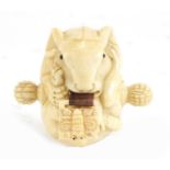 Novelty carved bone tape measure in the form of a rat, 5cm high :For Further Condition Reports