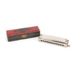 Hohner super chromonica harmonica with case, 15.5cm wide :For Further Condition Reports Please Visit