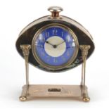 Arts & Crafts copper mantel clock with enamelled dial and Arabic numerals, 20cm high :For Further