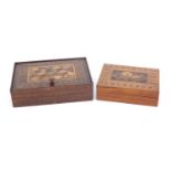 Two Victorian Tunbridge Ware boxes including one with tumbling block design hinged lid, the