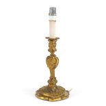 19th century French Louis XV style ormolu candlestick converted to a table lamp, 25cm high excluding