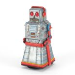 Japanese tin plate robot by KO, 16.5cm high :For Further Condition Reports Please Visit Our Website.