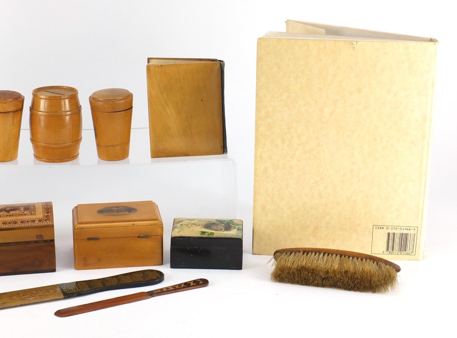 Woodenware and reference books including Mauchline Ware pin cushion, Tunbridge Ware letter opener - Image 10 of 10