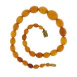 Butterscotch amber coloured bead necklace, 40cm in length, 24.8g :For Further Condition Reports