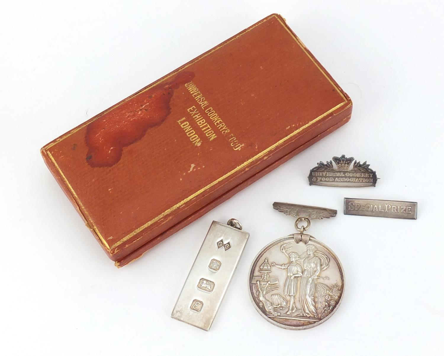 Universal Cookery and Food Exhibition silver special prize medal, with fitted case, engraved