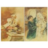 After Elizabeth Boehm - Figures in an interiors, pair of 19th century Russian school watercolours,