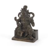Chinese bronze figure of Guan Yu, 11cm high :For Further Condition Reports Please Visit Our Website.