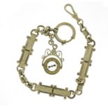 Victorian design silver plated watch chain with spinner compass fob, 28cm in length :For Further