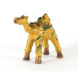 Turkish Canakkale pottery camel ewer, having a yellow and green glaze, 16cm high :For Further