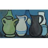 After Markey Robinson - Still life vessels, Irish school watercolour and gouache, mounted