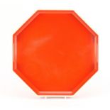 Octagonal red lacquered tray retailed by Liberty, 35cm in diameter :For Further Condition Reports
