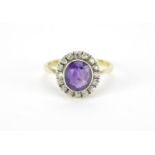 18ct gold amethyst and diamond ring, housed in an E W Payne tooled leather box, size Q, 3.4g :For