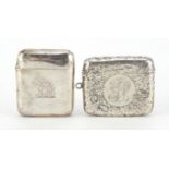 Two Victorian silver vesta's, one with engraved decoration, Birmingham hallmarks the largest 5.5cmin