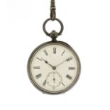 Gentleman's silver J W Benson open face pocket watch, the case numbered 960340, 4.7cm in diameter :