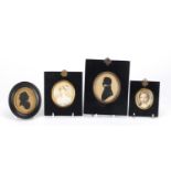 Four Georgian and later silhouettes and portrait miniatures, including a miniature hand painted with
