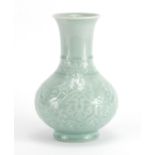 Chinese porcelain celadon glazed vase decorated with flowers, 20cm high :For Further Condition