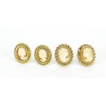 Two pairs of 9ct gold cameo maiden head earrings, the largest 1.4cm in length, 3.8g :For Further