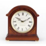 London Clock Company inlaid mahogany mantel clock, with Westminster chime and receipt for £100, 21cm