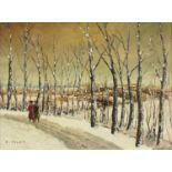 After Robert Pilot - Snowy landscape with figures, Canadian school oil on canvas, mounted and