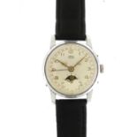 Vintage Arsa Jubile 1898-1948 wristwatch with day date dial, numbered 53044 to the case, 3.4cm in