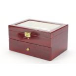 Rolex cherry wood dealers display watch box with base drawer, 16.5cm H x 29cm W x 20.5cm D :For