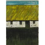 Cottage with yellow roof, Irish school oil on paper, bearing a signature Brady, mounted unframed,