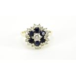 9ct gold sapphire and clear stone cluster ring, size R, 4.0g :For Further Condition Reports Please