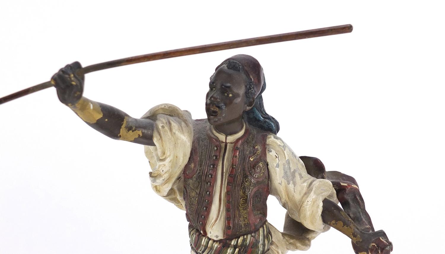 Franz Xaver Bergmann, large Austrian cold painted bronze figure of an Arab huntsman, impressed marks - Image 2 of 5