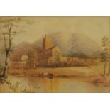 Abby Church Worcestershire Beacon, 19th century watercolour, inscribed Frances A Barnes verso,