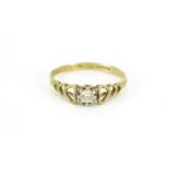 9ct gold clear stone solitaire ring with pierced love heart shoulders, size N, 1.2g :For Further