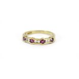 9ct gold diamond and ruby half eternity ring, size Q, 2.8g :For Further Condition Reports Please