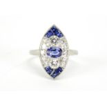 Art Deco style platinum sapphire and diamond ring, size N, 4.9g :For Further Condition Reports