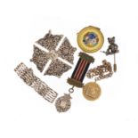 Objects including a guilloche enamelled compact with mirrored back, silver gate bracelet and a