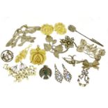 Vintage and later jewellery including silver brooches, ivory pendant and antique design earrings :