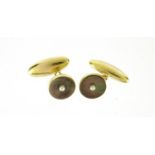 Pair of 18ct gold abalone and seed pearl cufflinks, 2.5cm in length, 6.6g :For Further Condition