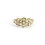 Unmarked gold seed pearl cluster ring, size K, 2.0g :For Further Condition Reports Please Visit