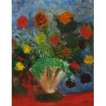 Still life flowers in a vase, impressionist oil on board, bearing a signature WN and inscription
