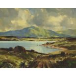Loch scene, Irish school oil on board, bearing a signature Maurice Wilks and The Bell Gallery