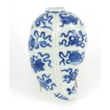 Chinese blue and white porcelain naturalistic wall vase, hand painted with daoist emblems, 14.5cm