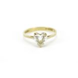 9ct gold clear stone love heart ring, size O, 1.8g :For Further Condition Reports Please Visit Our