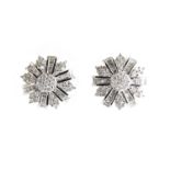 Pair of 9ct white gold diamond cluster earrings, 1.3cm in diameter, 3.4g :For Further Condition